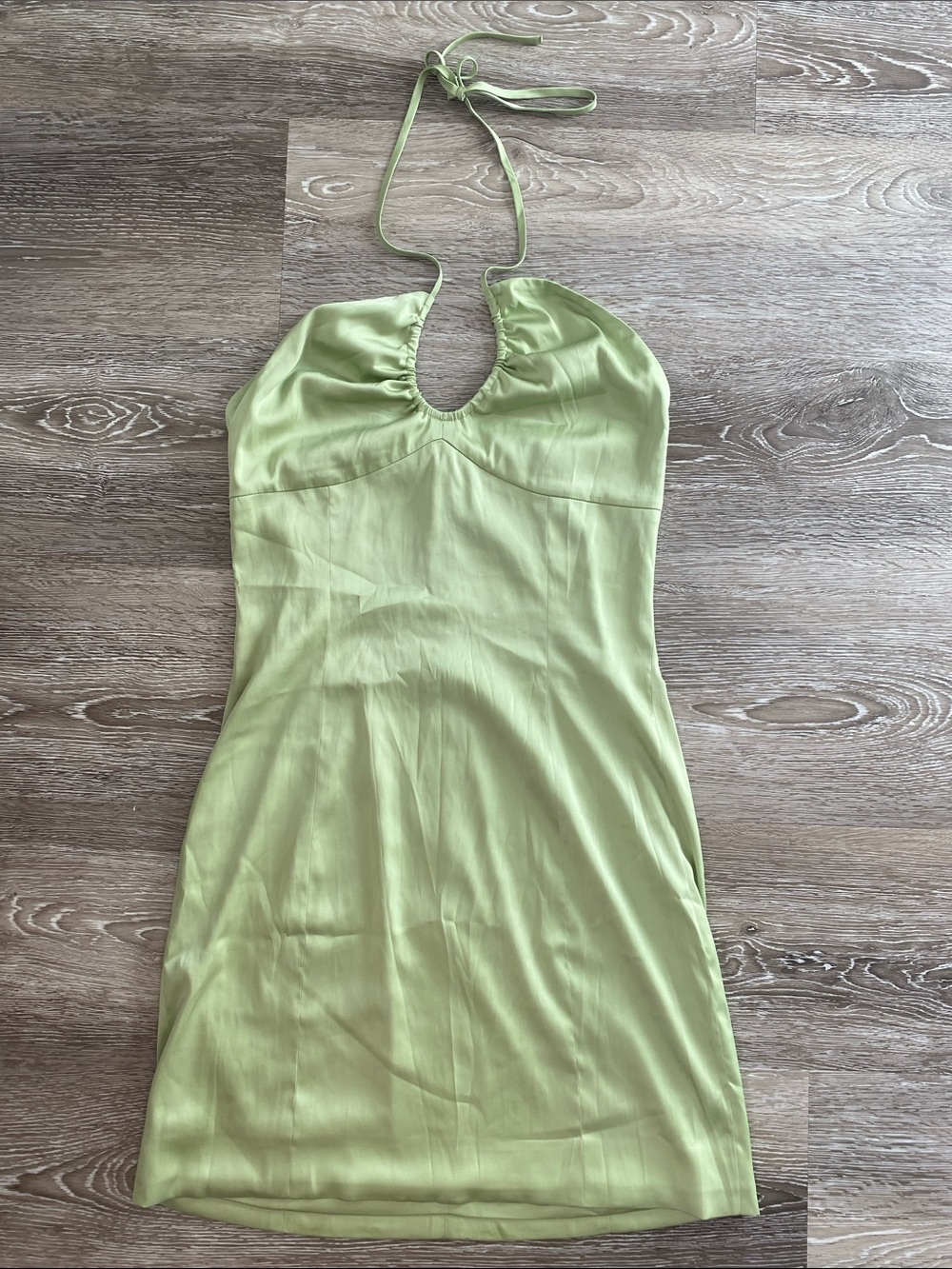 Lime Halter Mini Dress with Keyhole Neckline